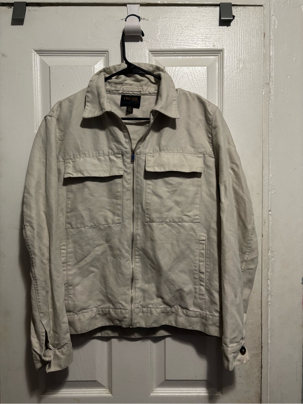 Men's Light Beige Zip-Front Utility Jacket